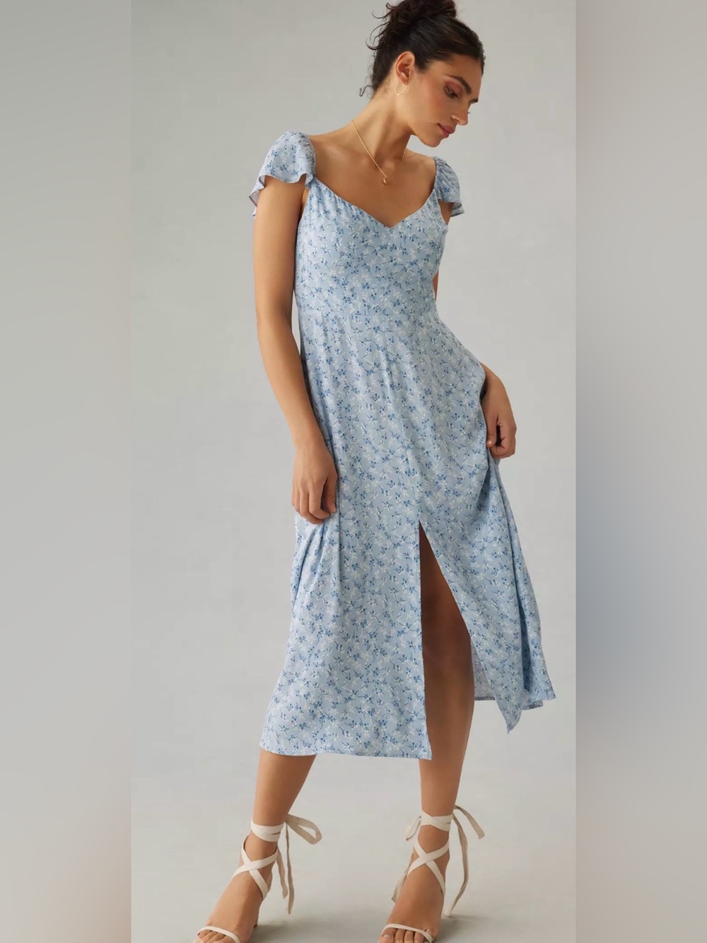 New Reformation Baxley wedgewood blue midi dress with front slit